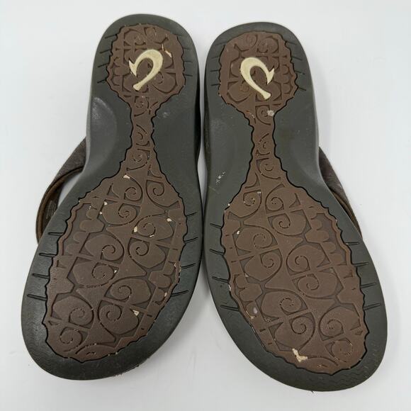 OluKai ‘Ohana Flip Flops Women’s Size 8 – Dark Brown Java Leather Thong Sandals - Picture 7 of 7
